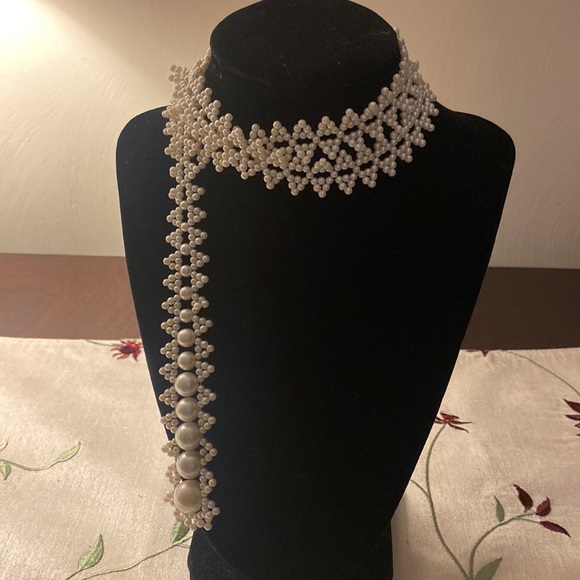 Intricate Pearl Beaded necklace wrap tie decorative wear item. Formal or Casual - Picture 3 of 4